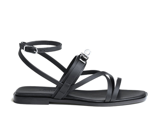 Hermes Black Leather June Sandals 37,5