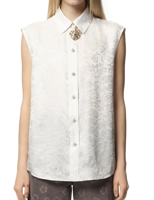 Chanel (indicated by logo on buttons) White Fabric with floral jacquard pattern Tops