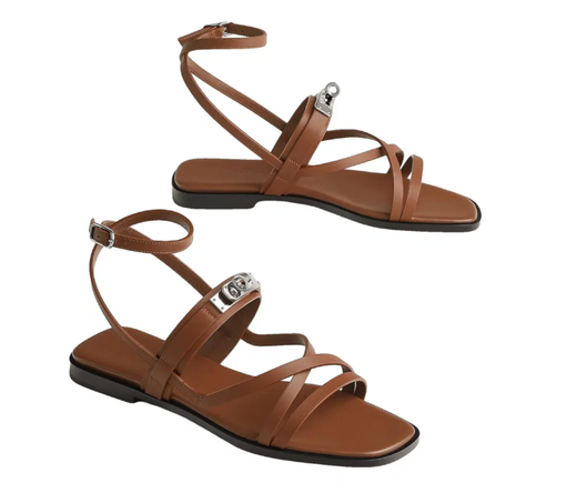 Hermes June Brown Leather Sandals 37,5