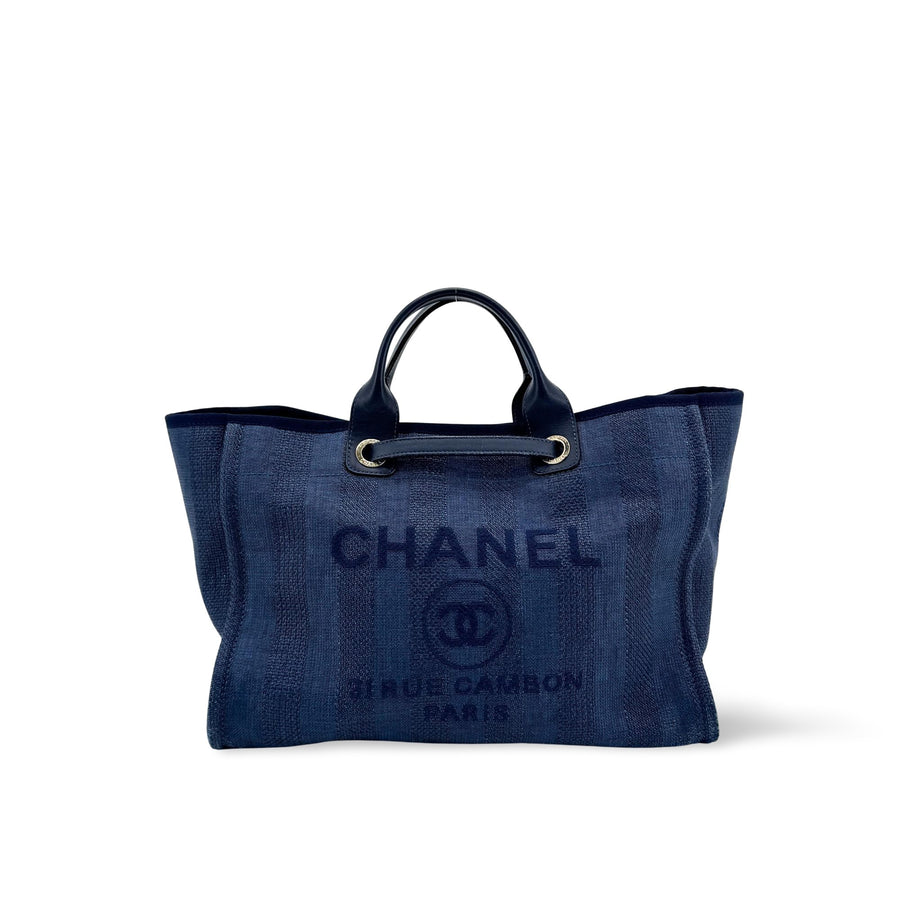 Chanel Deauville Stripe Canvas Navy Bag
