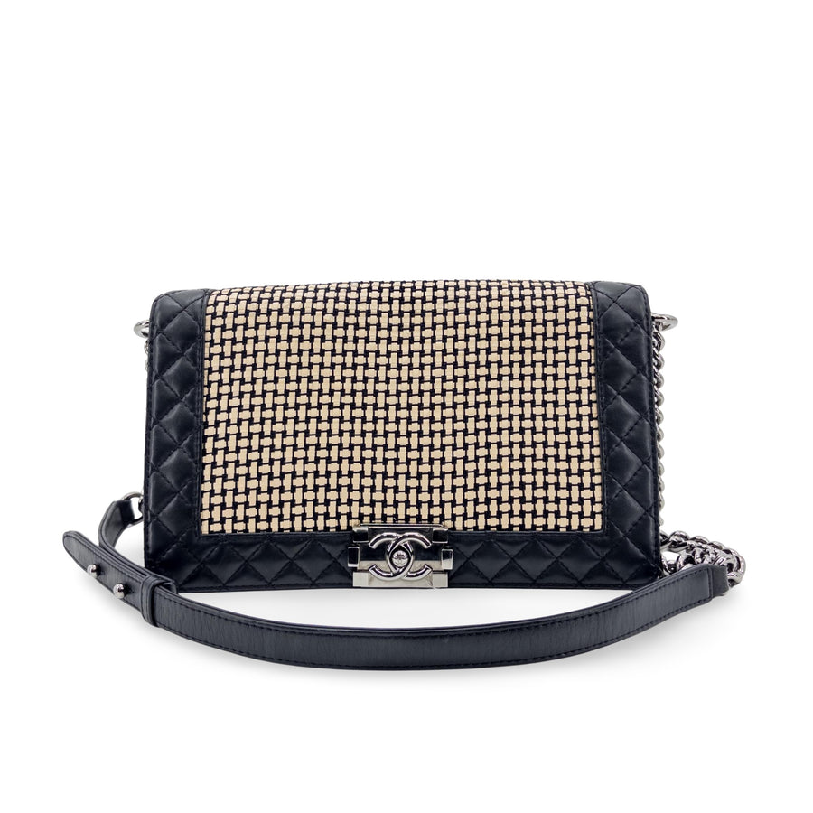 Chanel Reverso Boy Flap Woven Calfskin Black Leather Bag
