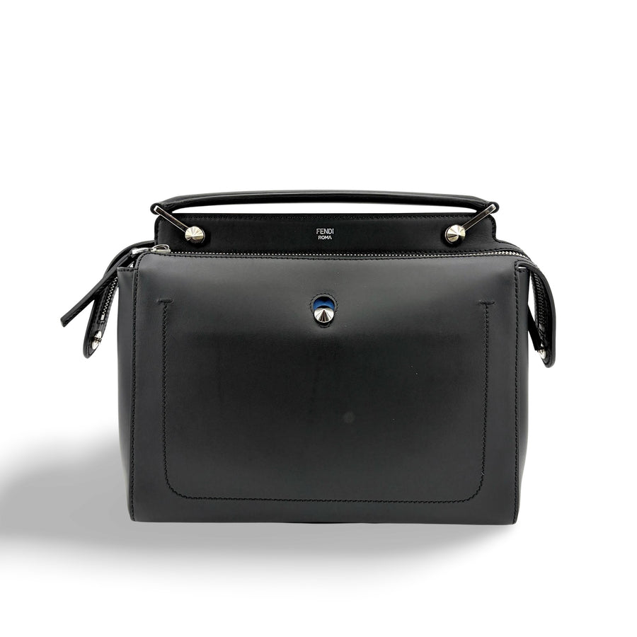 Fendi Dotcom Convertible Satchel Leather Black Calfskin