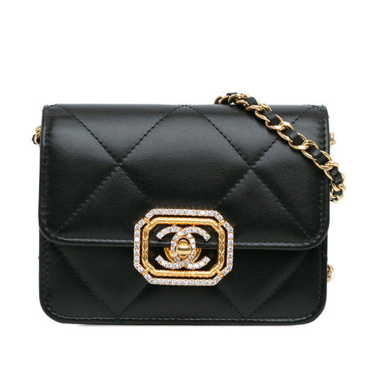 Quilted Calfskin Strass Card Holder On Chain - Image 1