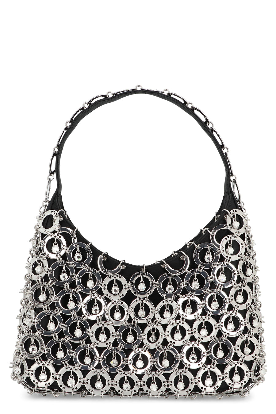Rabanne Crystal-Embellished Metal Chainmail Shoulder Bag — Black Polyester