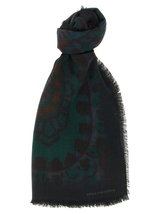 Dries Van Noten Folk Scarf — Black Pure Wool Scarfs