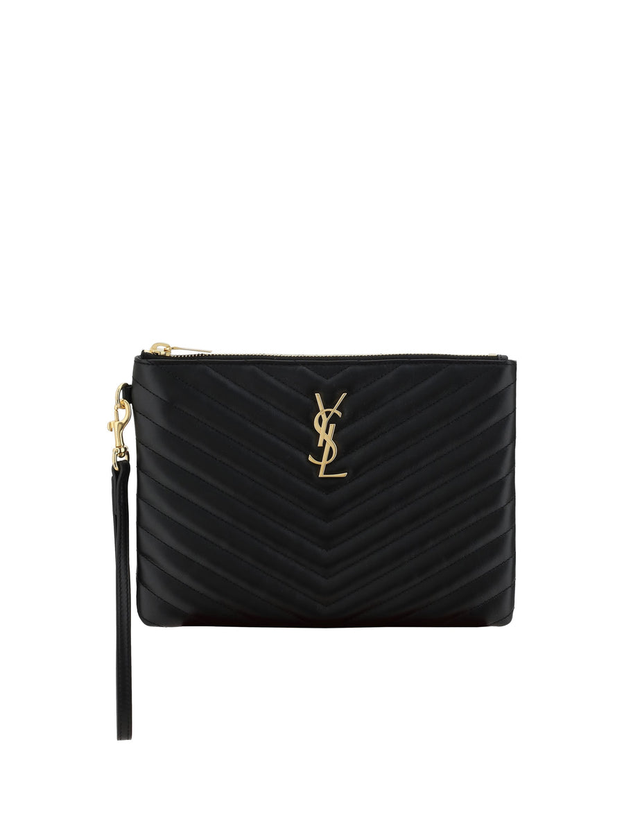 Saint Laurent Quilted Matelassé Leather Pouch — Black Calf Card Cases