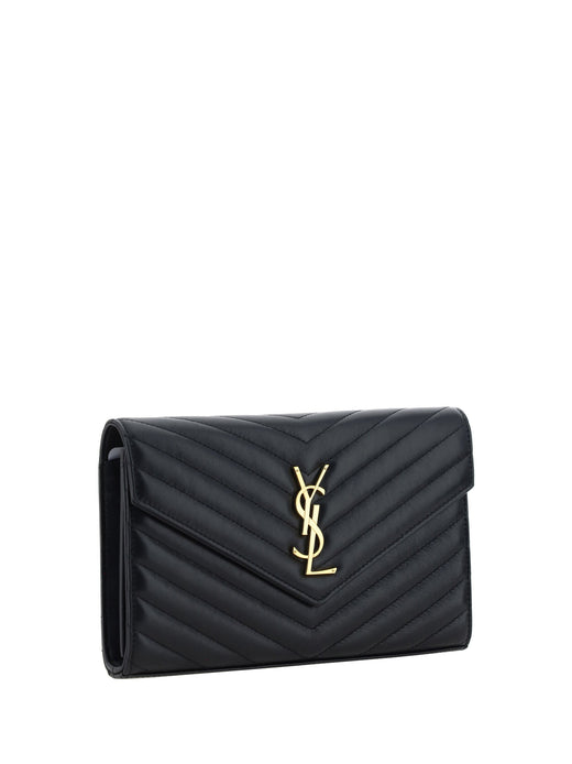 Saint Laurent Quilted Monogram Leather Wallet — Black Lambskin