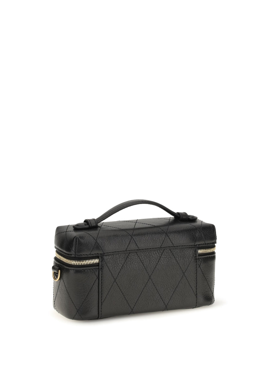 Tory Burch Charlie Beauty Case — Black Calf Leather Top Handle Bags