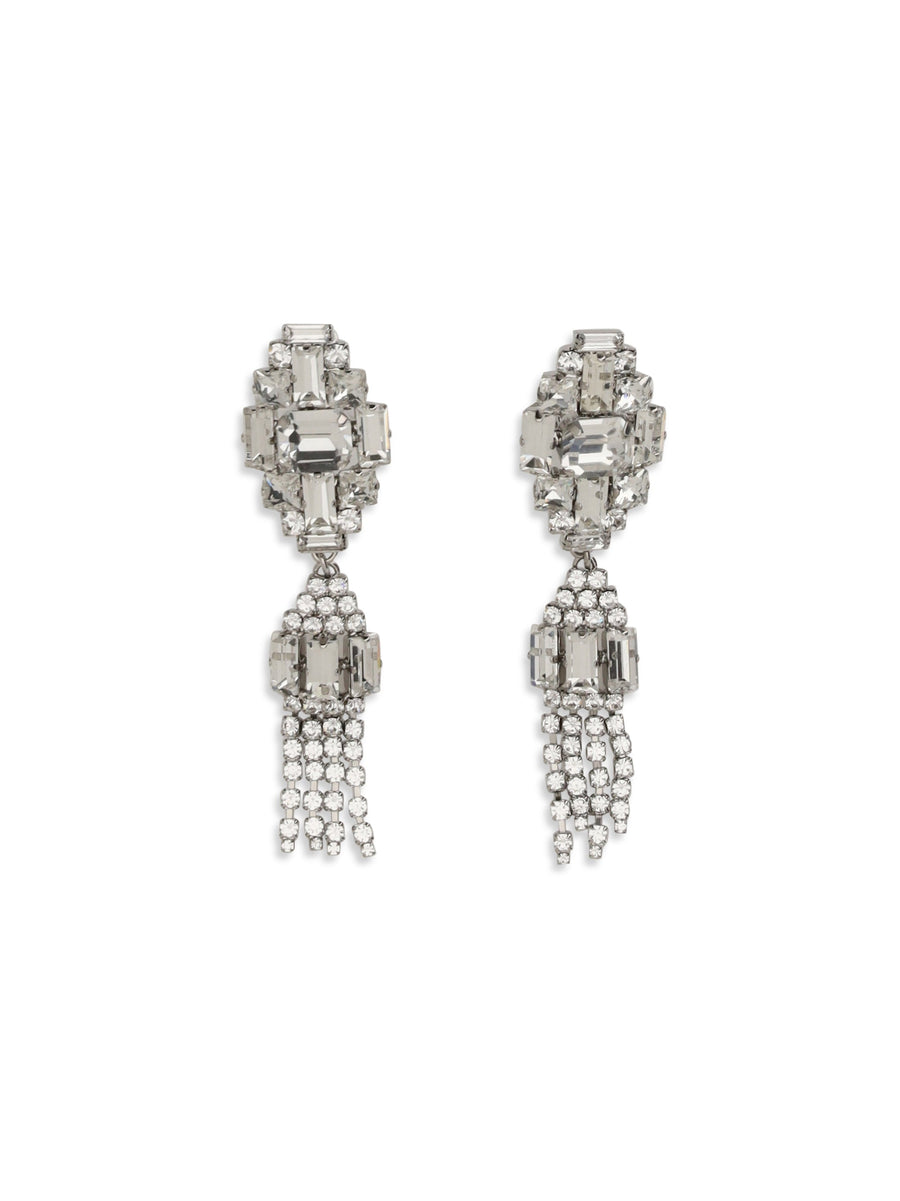 Alessandra Rich Crystal Tassel Drop Earrings — Silver Metal Metallic Metallised