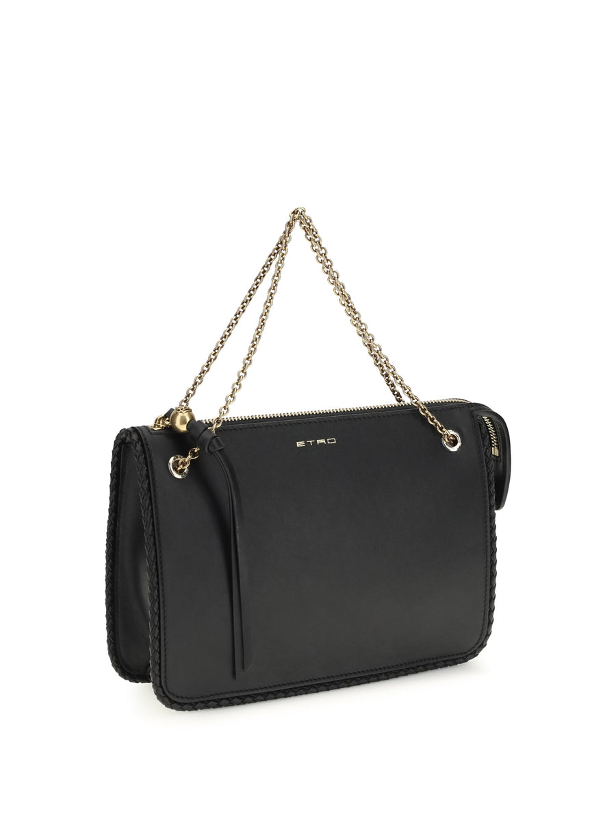 Etro Braided-Edge Calf Leather Crossbody Clutch — Black