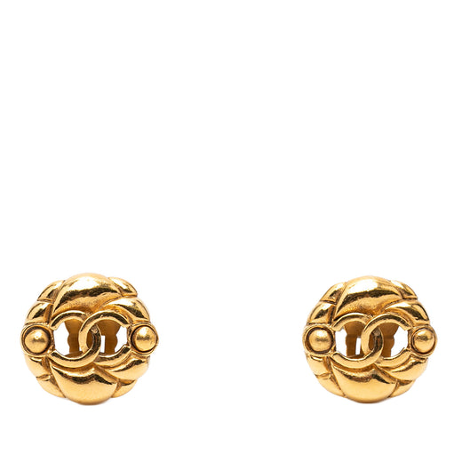 Gold Plated CC Hollow Round Clip On Earrings - Image 1