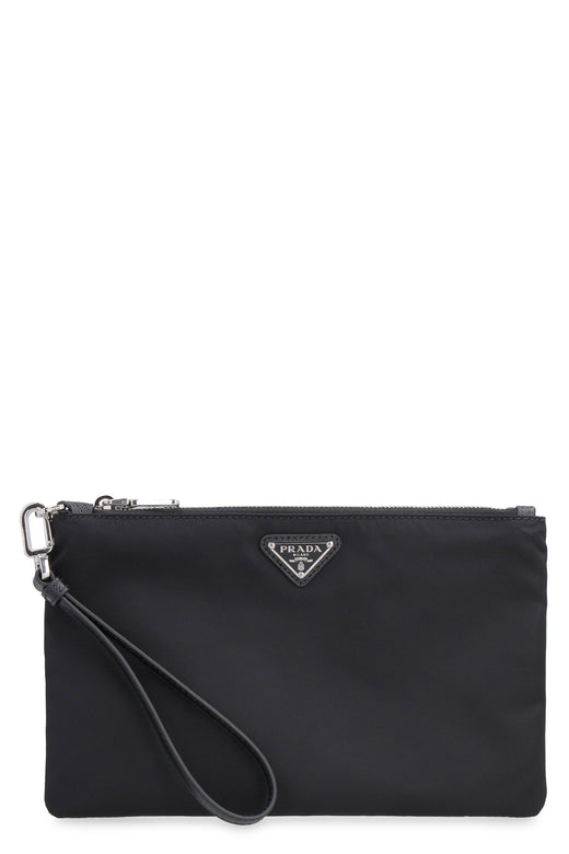 Prada Re-Nylon Logo Pouch Clutch — Black Polyamide