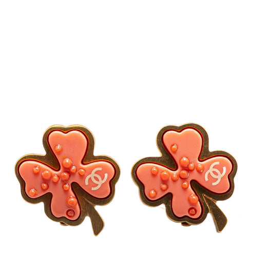 Gold Plated Enamel Clover Clip On Earrings - Image 1