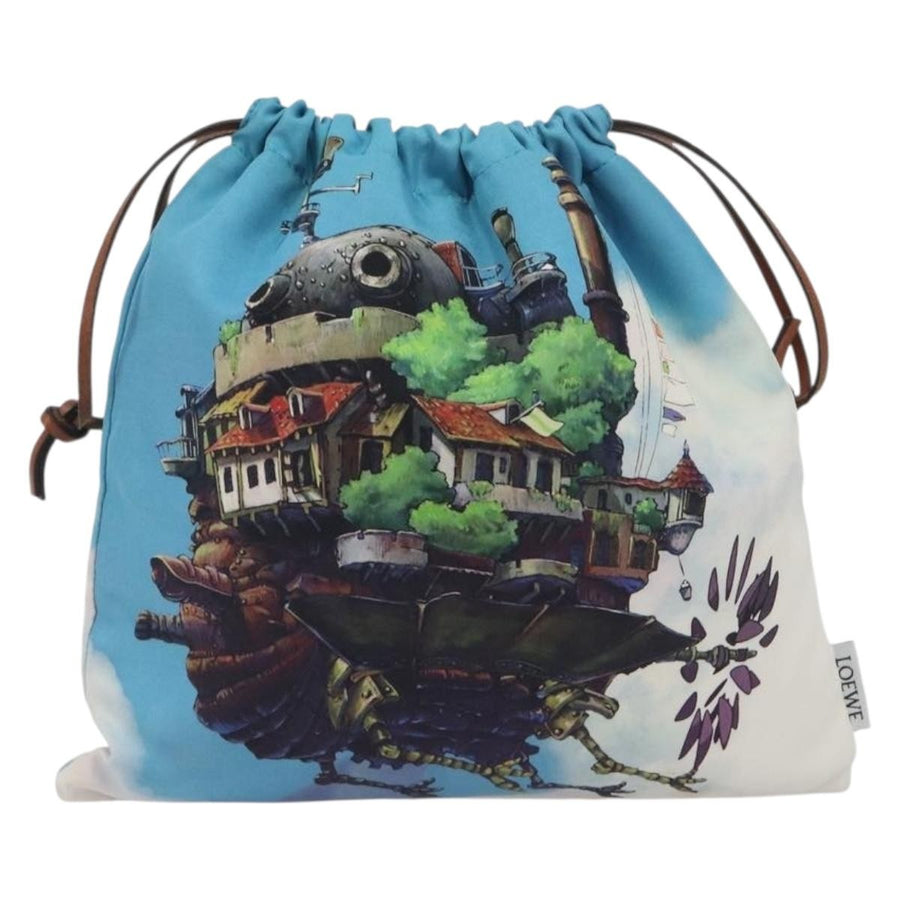 Loewe Paula Drawstring Printed Canvas Blue Nylon Bag
