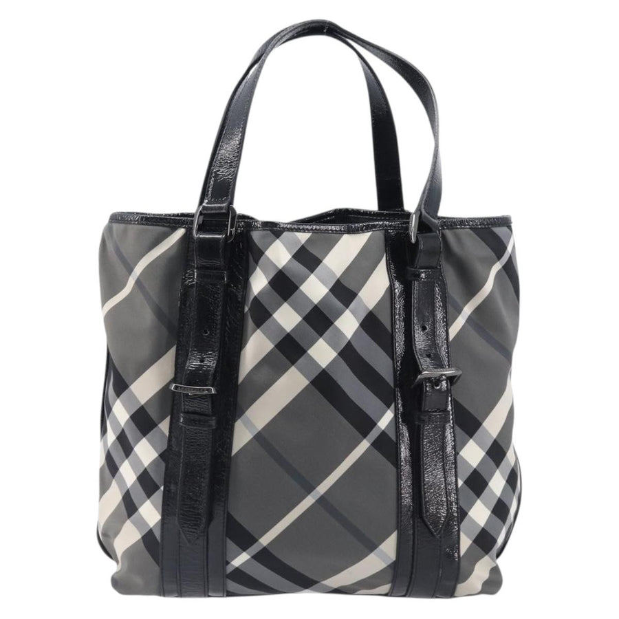 Burberry Nova Check Tote Canvas Pattern Black Nylon