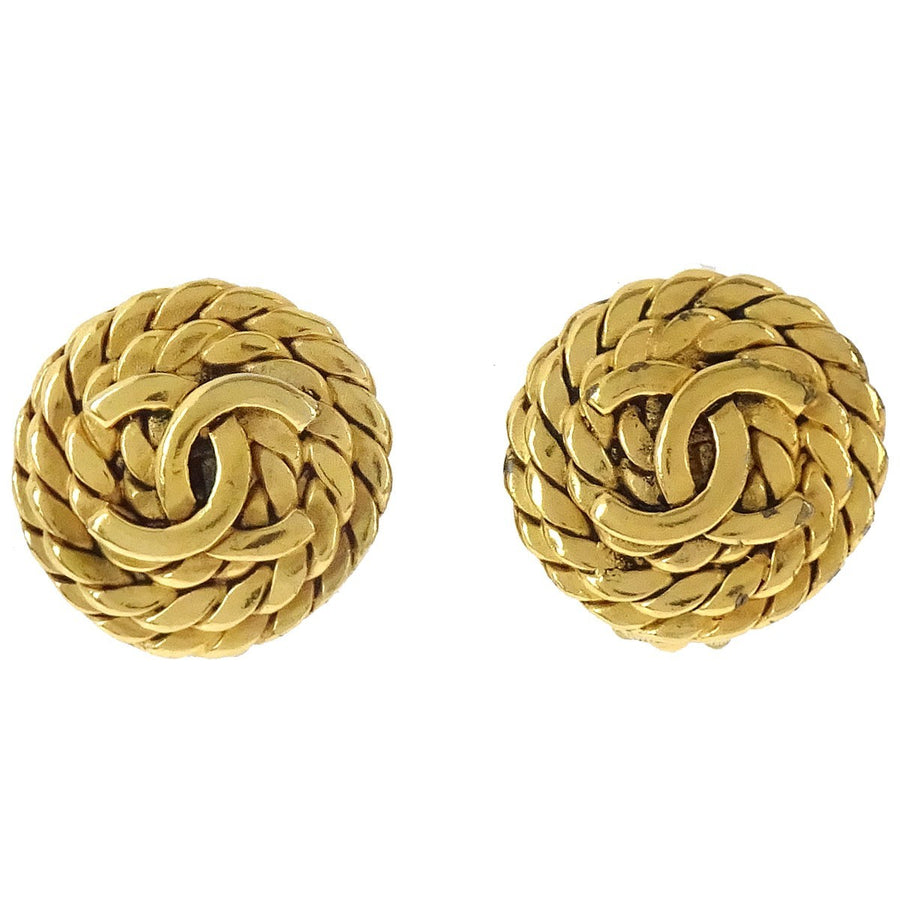 Chanel Vintage Cc Quilted Round Button Clip-On Metal And Faux Pearls Gold Gold_plated Bijoux