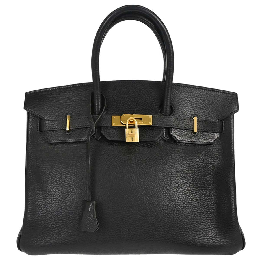 Hermes Birkin Black Clemence With Gold Hardware Leather Bag