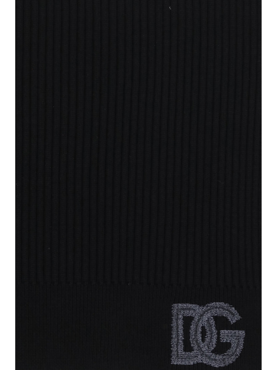 Dolce & Gabbana Ribbed Virgin Wool Scarf — Black Scarfs