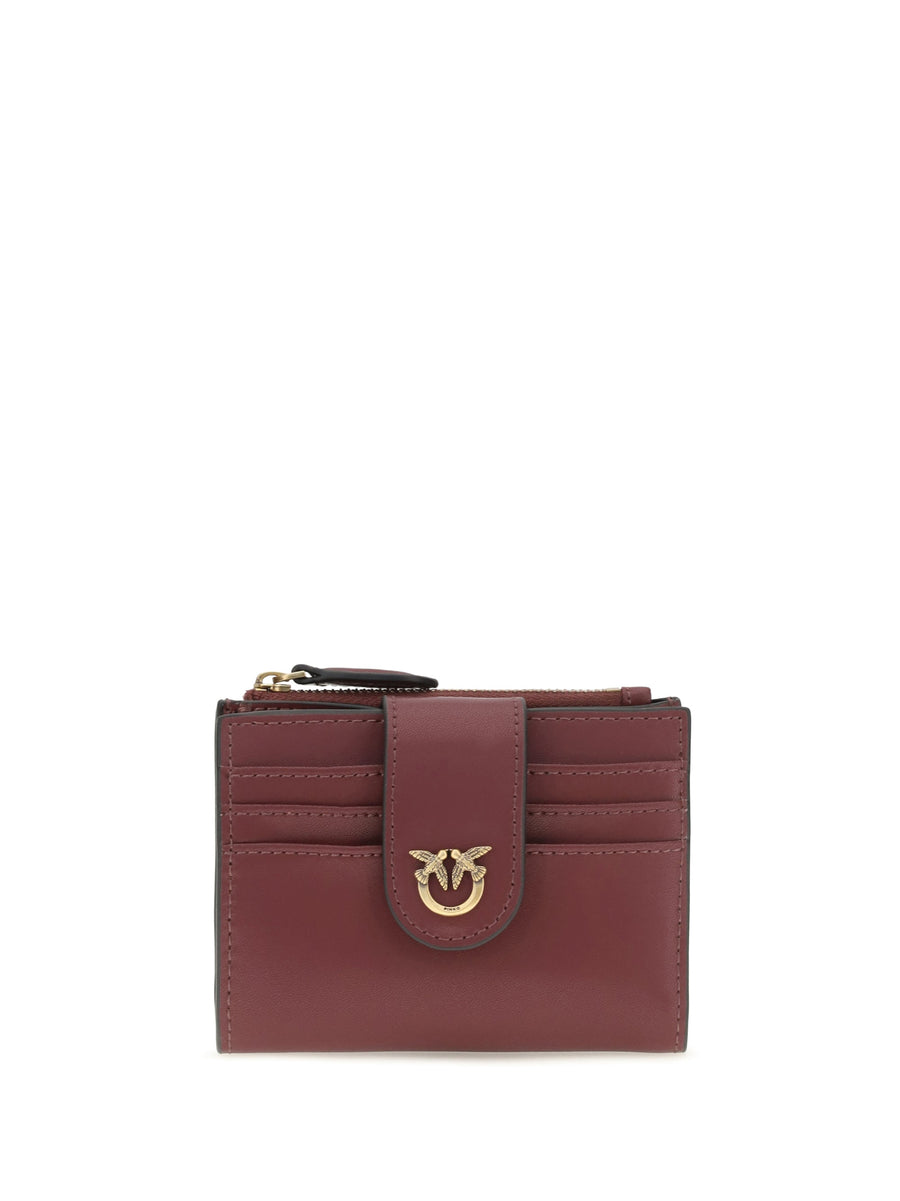 Pinko Love Birds Logo Leather Wallet — Burgundy Calf Bos Taurus