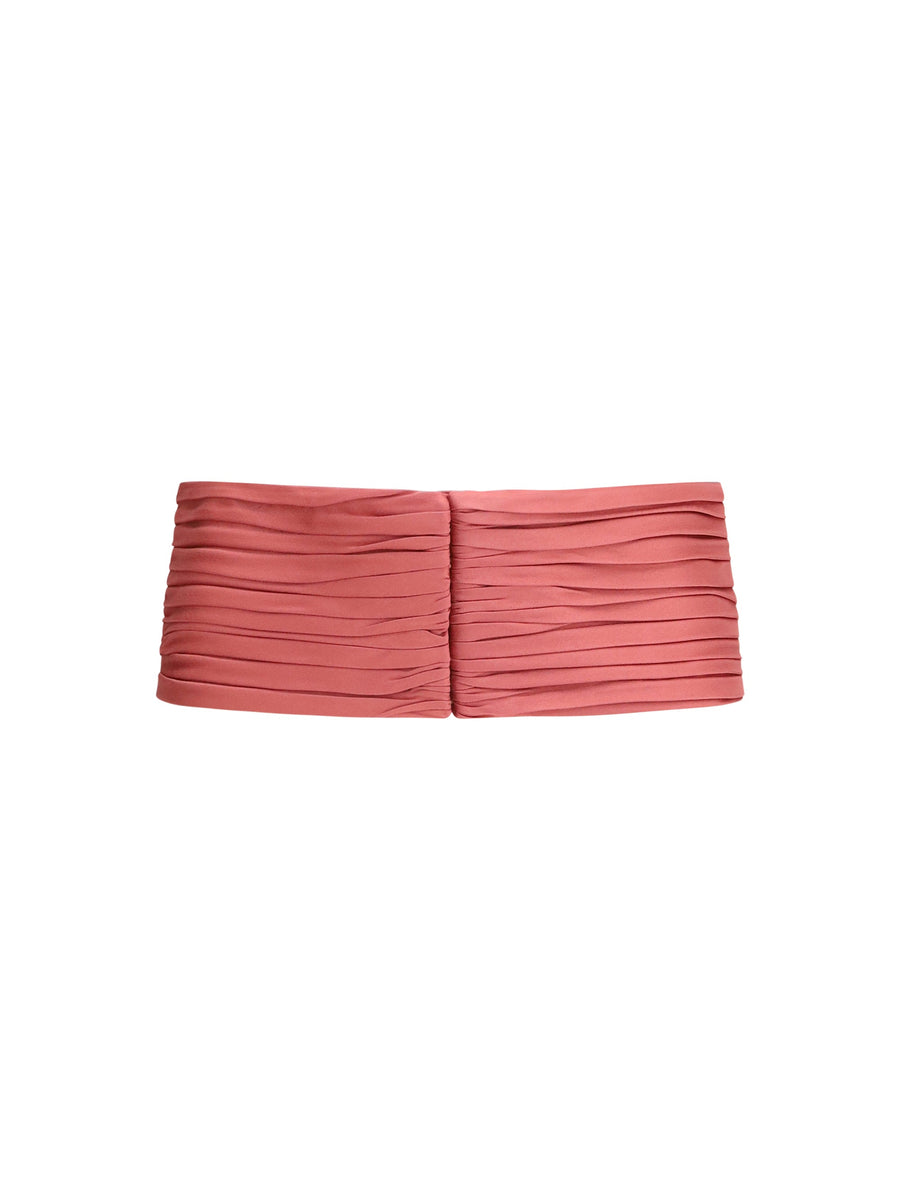 Valentino Garavani Satin Pleated Waist Belt — Pink Viscose