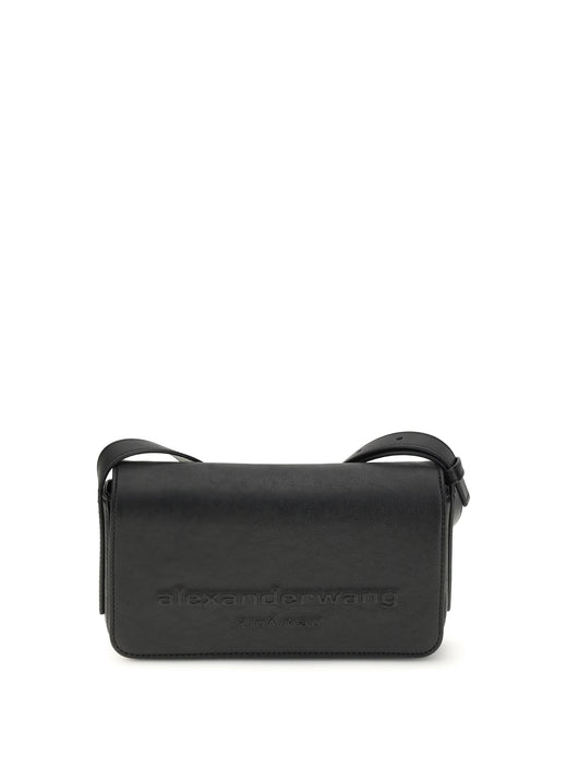 Alexander Wang Embossed Logo Calf Leather Shoulder Bag — Black