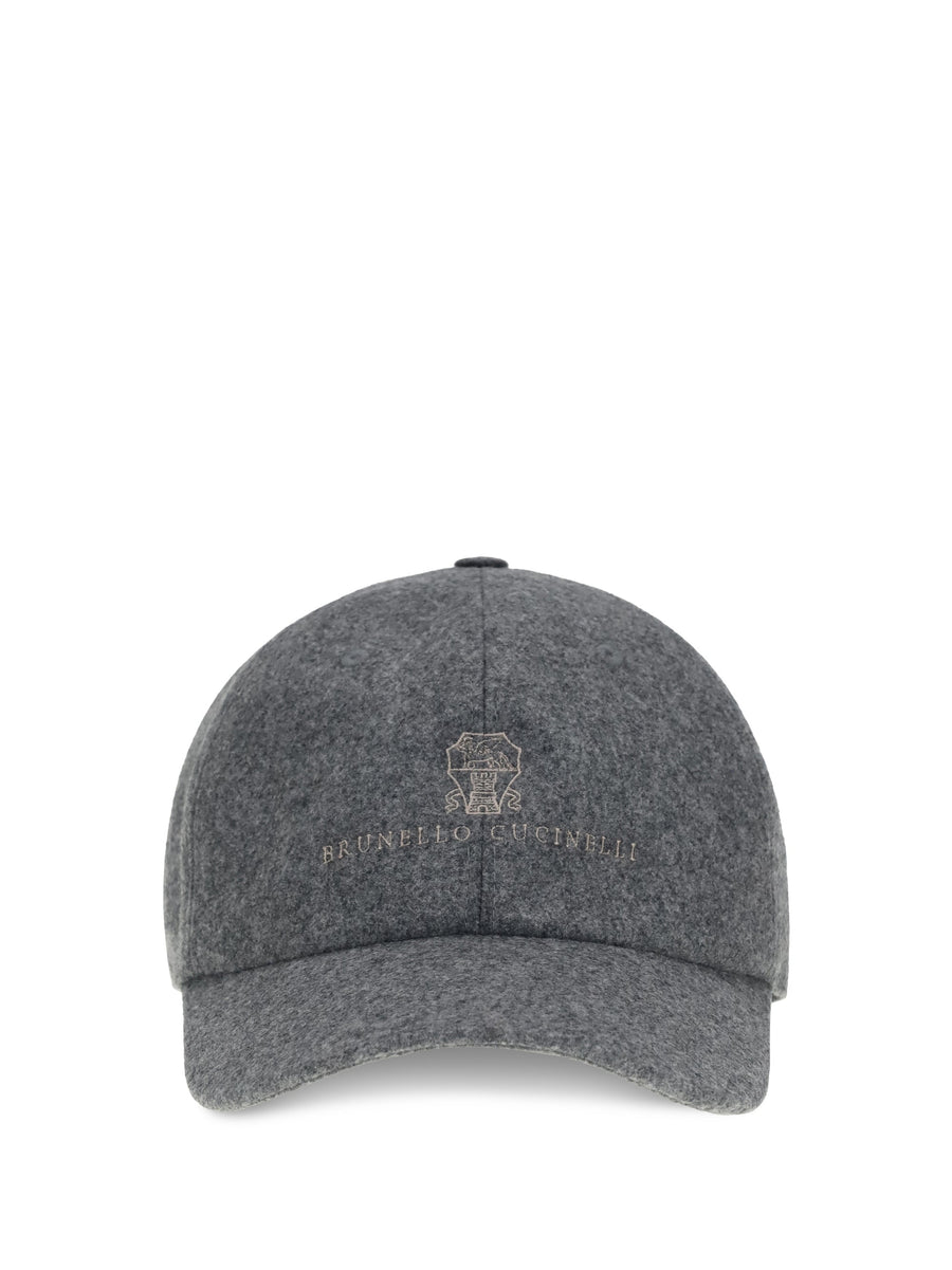 Brunello Cucinelli M038p9850 Logo-Embroidered Baseball Cap — Gray Fleece Wool Ovis Aries Caps