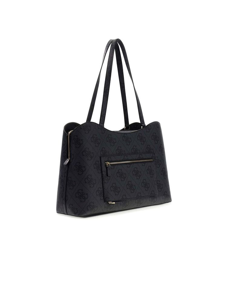 Guess Logo-Jacquard Tote Bag — Black Polyurethane