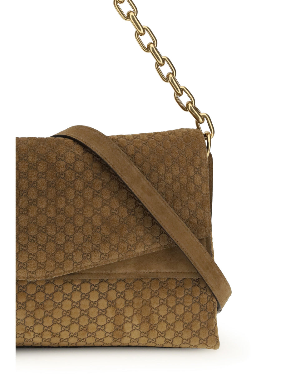 Gucci Embossed Gg Suede Shoulder Bag — Brown Outer
