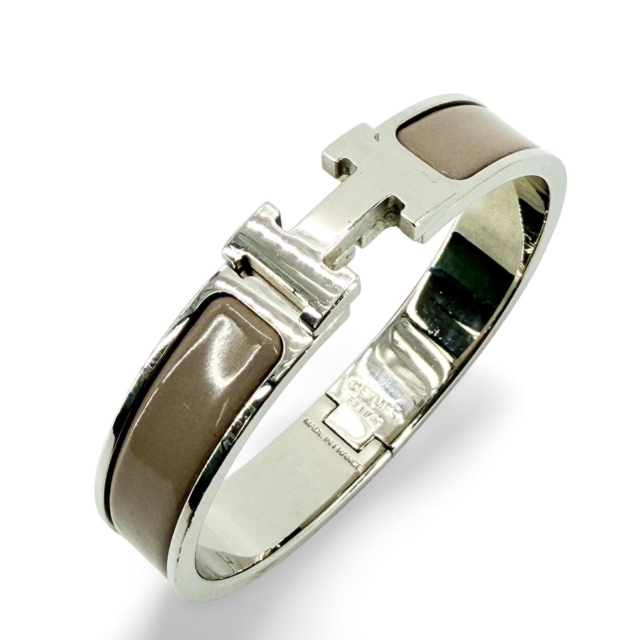 Hermes Clic H Enamel Brown Silver Bijoux