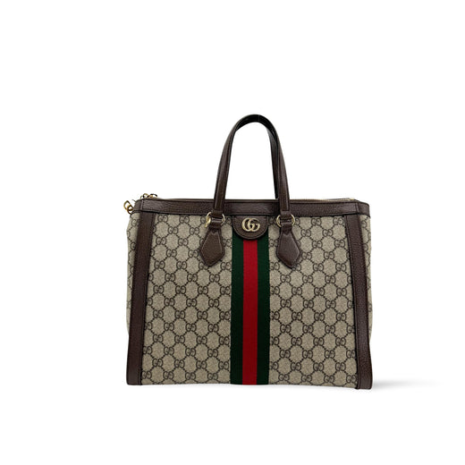 Gucci Ophidia Top Handle Gg Coated Canvas Brown Bag