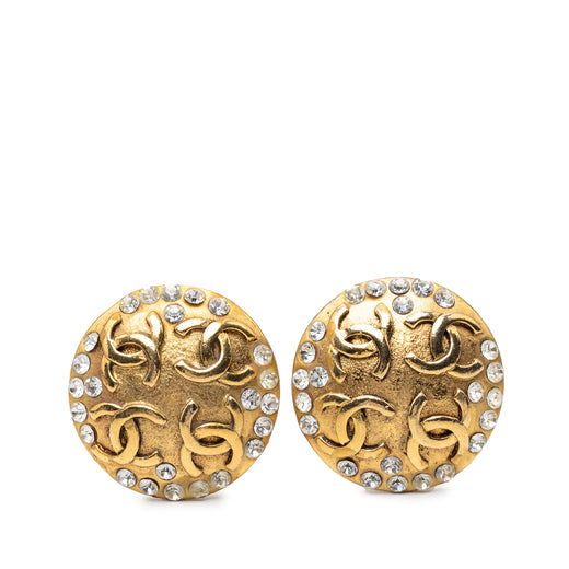 CC Gold Plated Strass Round Clip On Earrings - Image 1