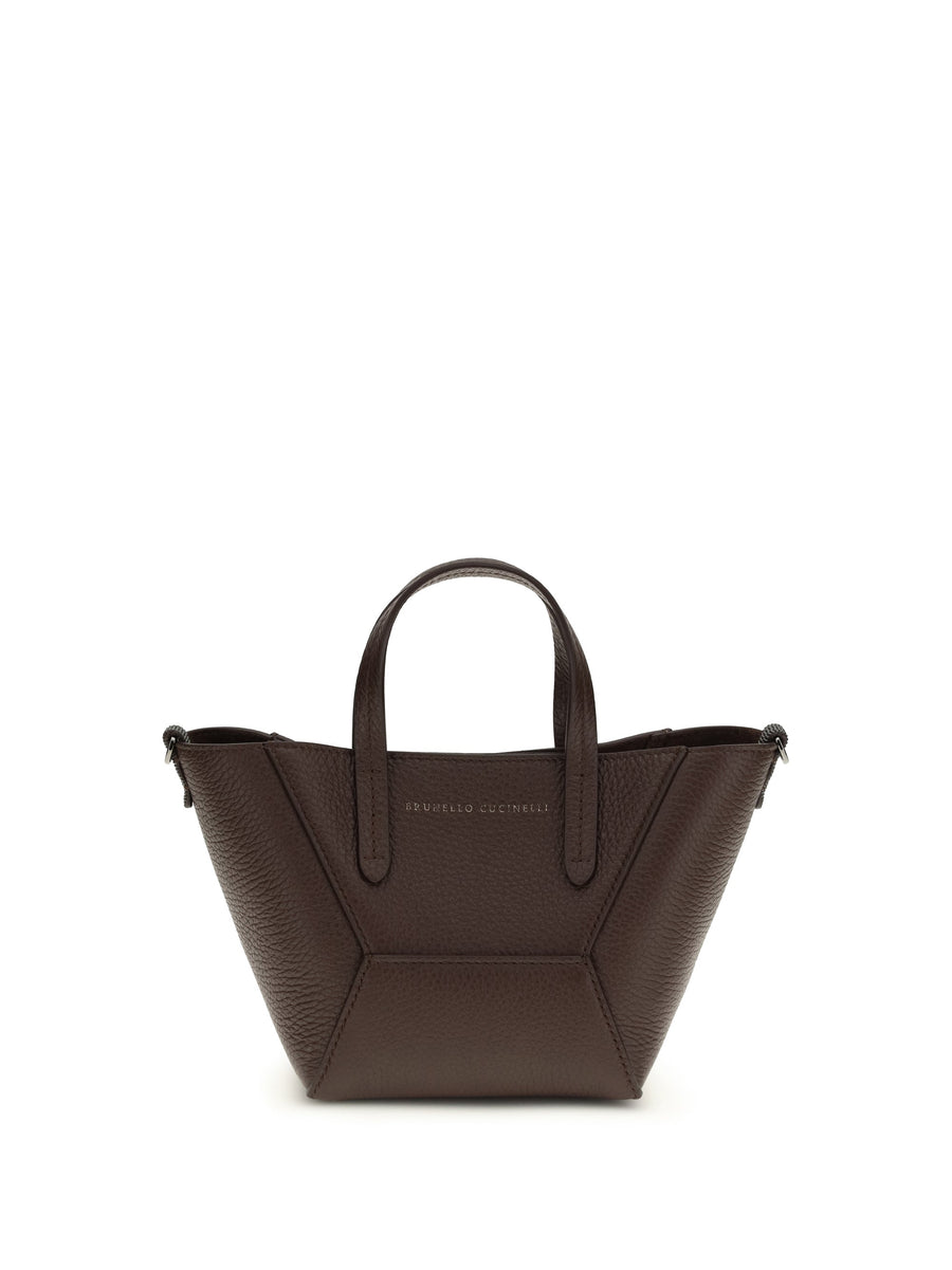 Brunello Cucinelli Pebbled Calf Leather Tote Bag — Brown