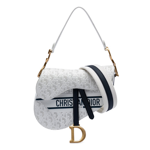 Perforated Oblique Embossed Calfskin Saddle Bag - Image 1