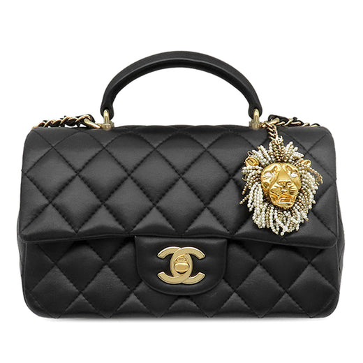 Mini Rectangular Classic Lambskin Lion Charm Top Handle Flap - Image 1