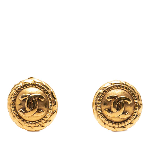 Gold Plated CC Round Clip On Earrings - Image 1