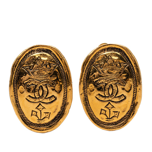 CC Gold Plated Oval Crown Earrings - Image 1