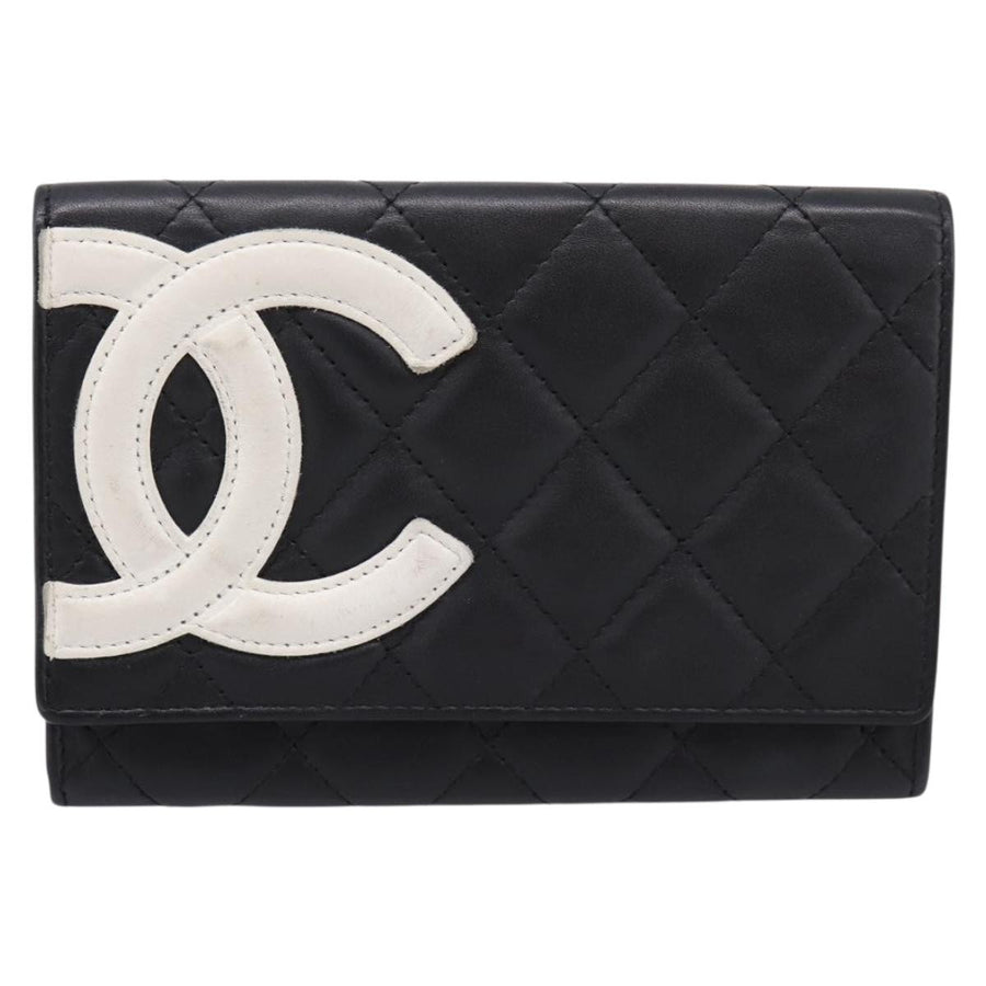 Chanel Cambon Flap Card Case Quilted Lambskin Black Leather Accessory