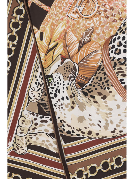 Ferragamo Leopard-Print Silk Scarf — Brown Scarfs
