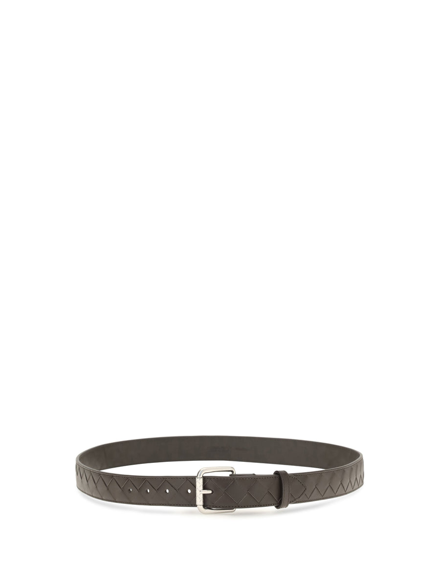 Bottega Veneta Intrecciato Belt — Gray Calf Leather