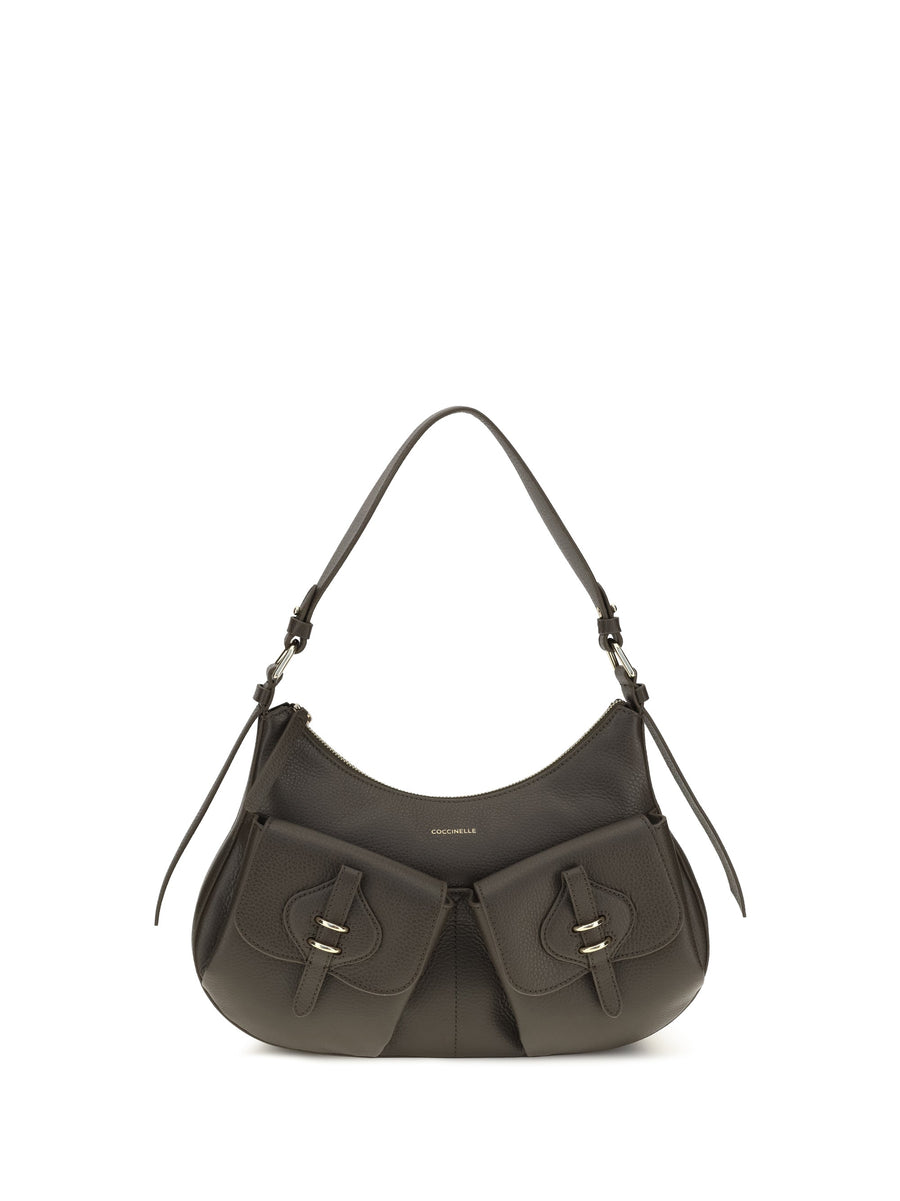 Coccinelle Boheme Shoulder Bag — Gray Calf Leather
