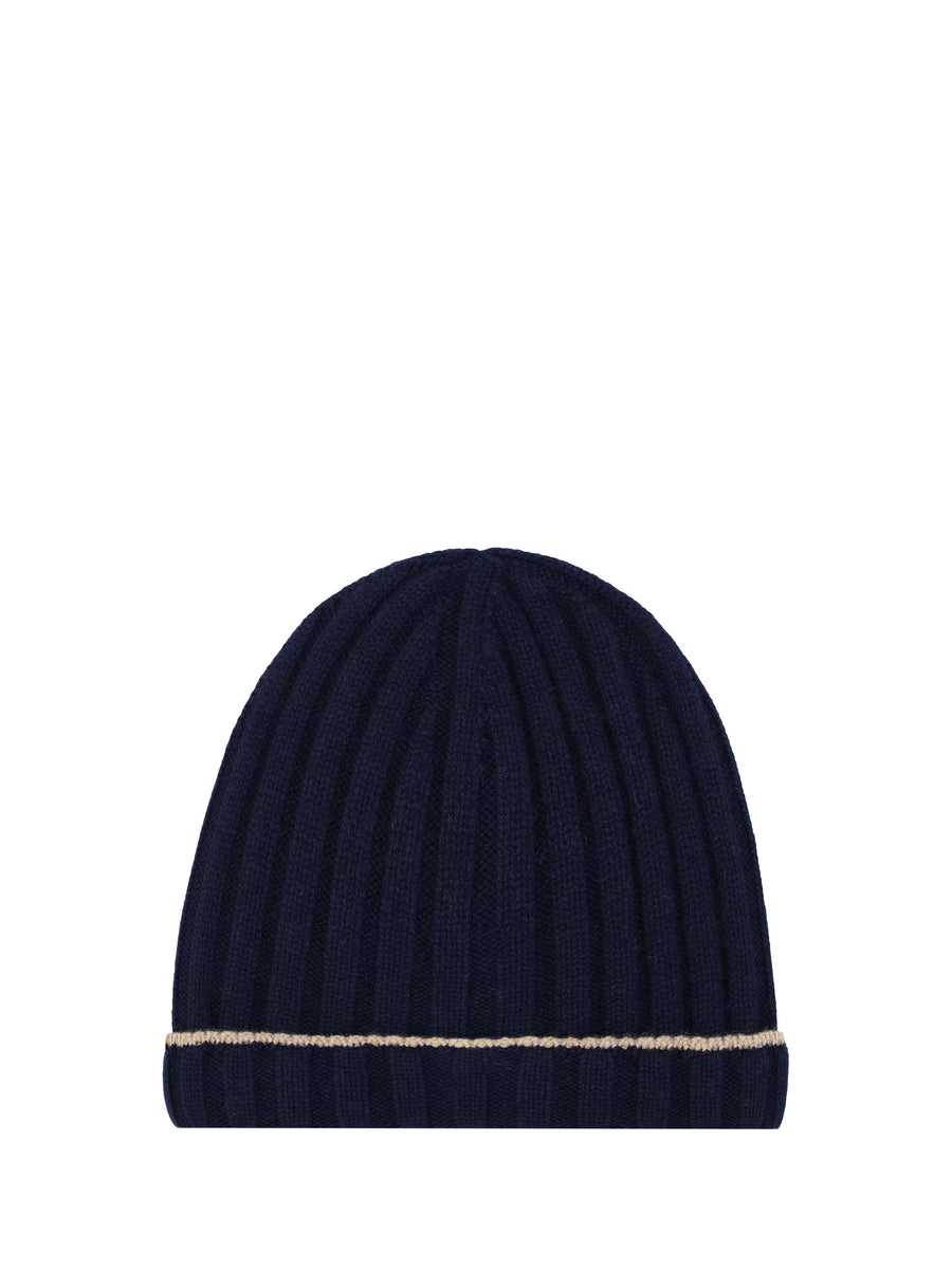 Brunello Cucinelli M2240900 Ribbed Cashmere Beanie — Navy Kashmir/capra Hircus Beanies