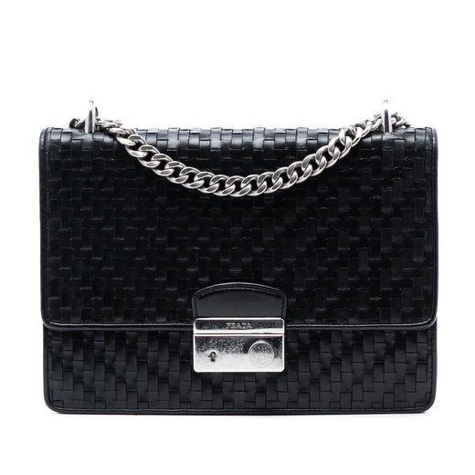 Woven Madras Leather Chain Flap Bag - Image 1