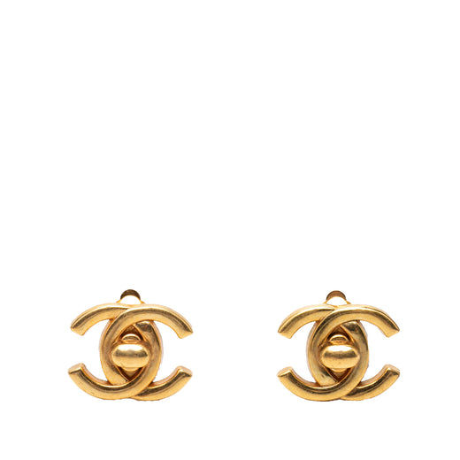 CC Gold Plated Turn Lock Clip On Earrings - Image 1