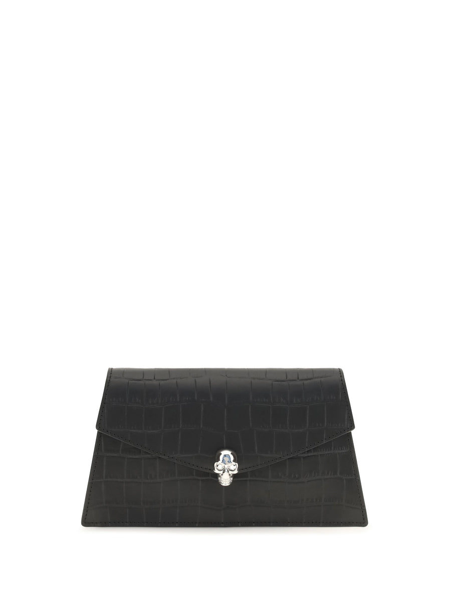 Alexander Mcqueen Crocodile-Embossed Calf Leather Clutch — Black Bos Taurus