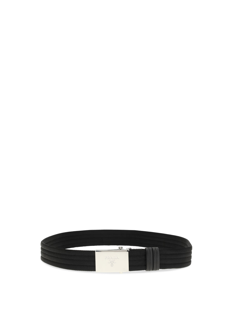 Prada Nylon With Raised Stripes Belt — Black Polyester