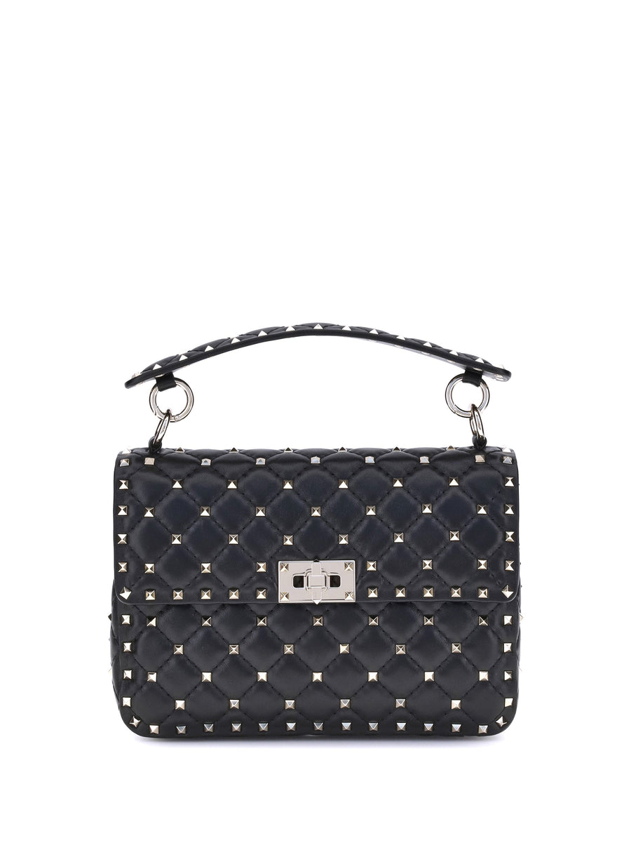 Valentino Garavani Rockstud Spike Top Handle Bag — Black Lamb Ovis Aries