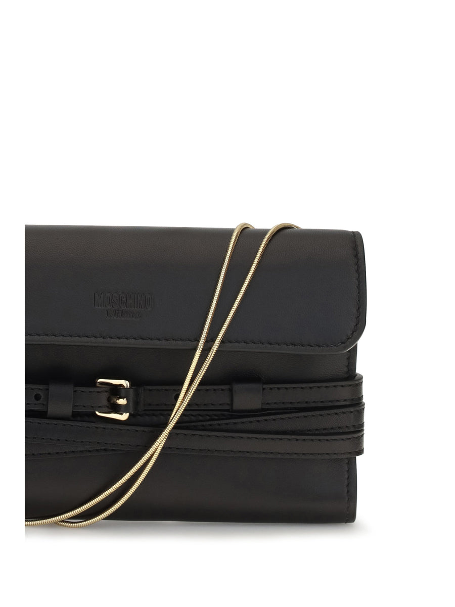 Moschino Goatskin Leather With Buckle Detail Wallet — Black (hircus Goatskin)