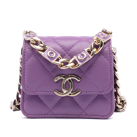 CC Quilted Lambskin Coco Card Holder on Chain - Image 1