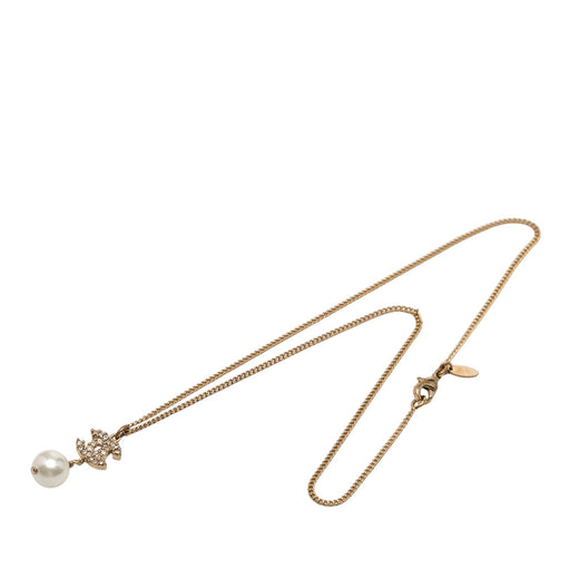 Gold Plated Strass CC Faux Pearl Drop Pendant Necklace - Image 1