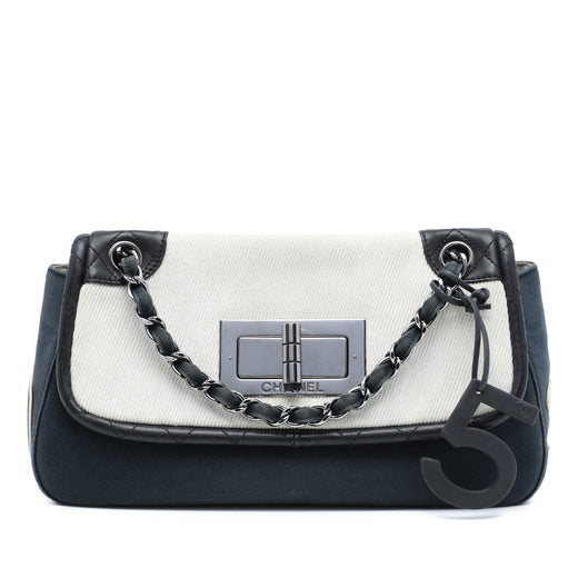Tricolor Canvas and Leather No 5 Giant Mademoiselle Lock Flap Bag - Image 1